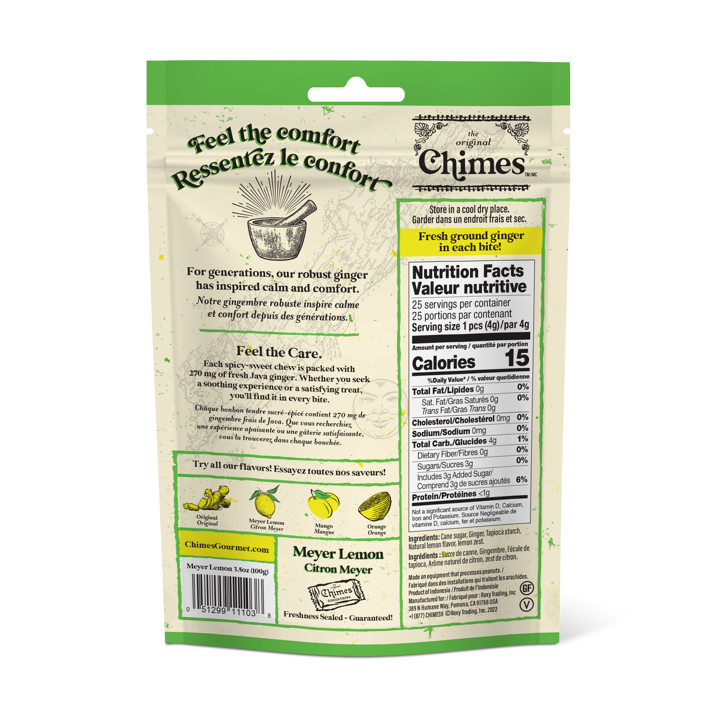 Chimes Meyer Lemon Ginger Chews Candy - 3.5 oz Bag